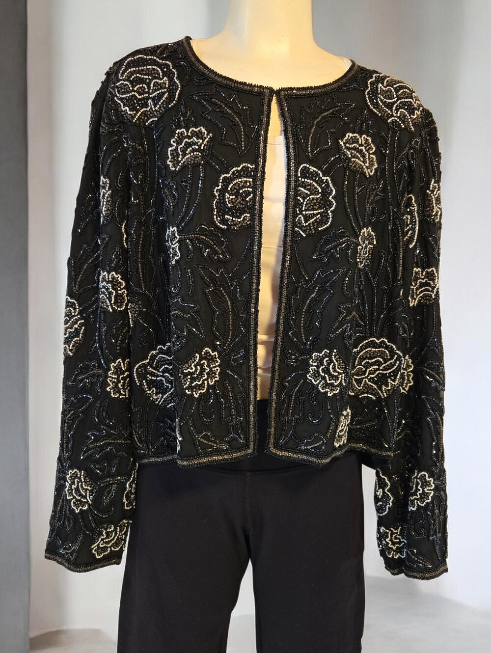 🖤 Vintage Stenay Beaded Silk Evening Jacket XL 🖤